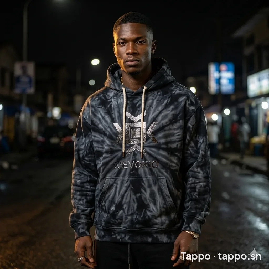 Sweat à capuche KIEVOKIO style tie-dye noir