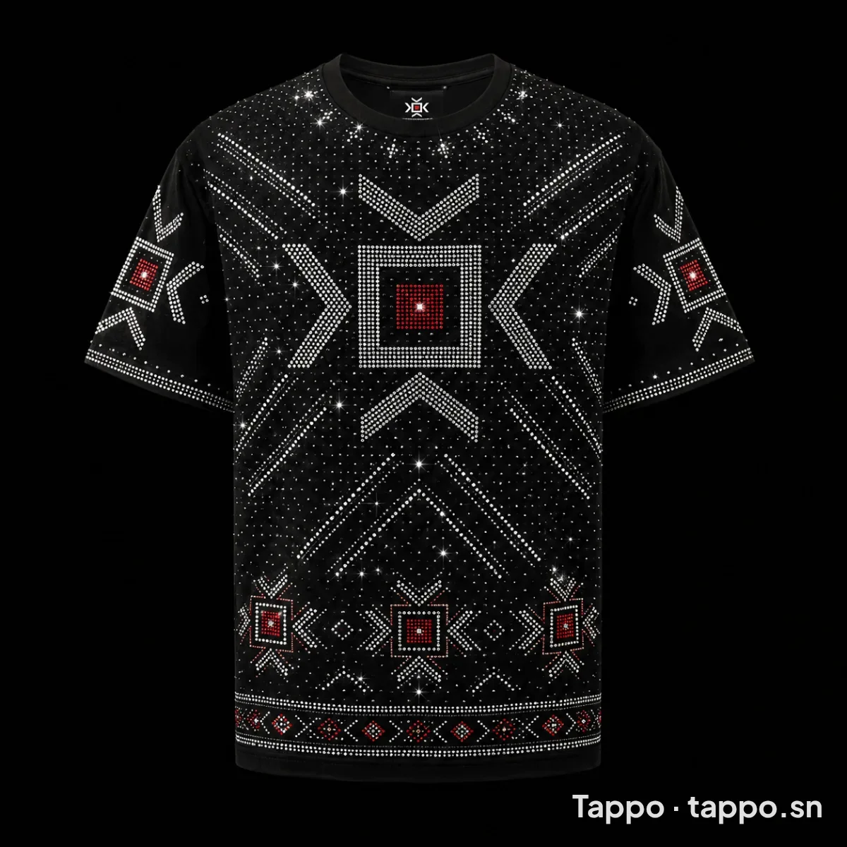 T-shirt Kievokio noir brillant à motifs géométriques Dakar