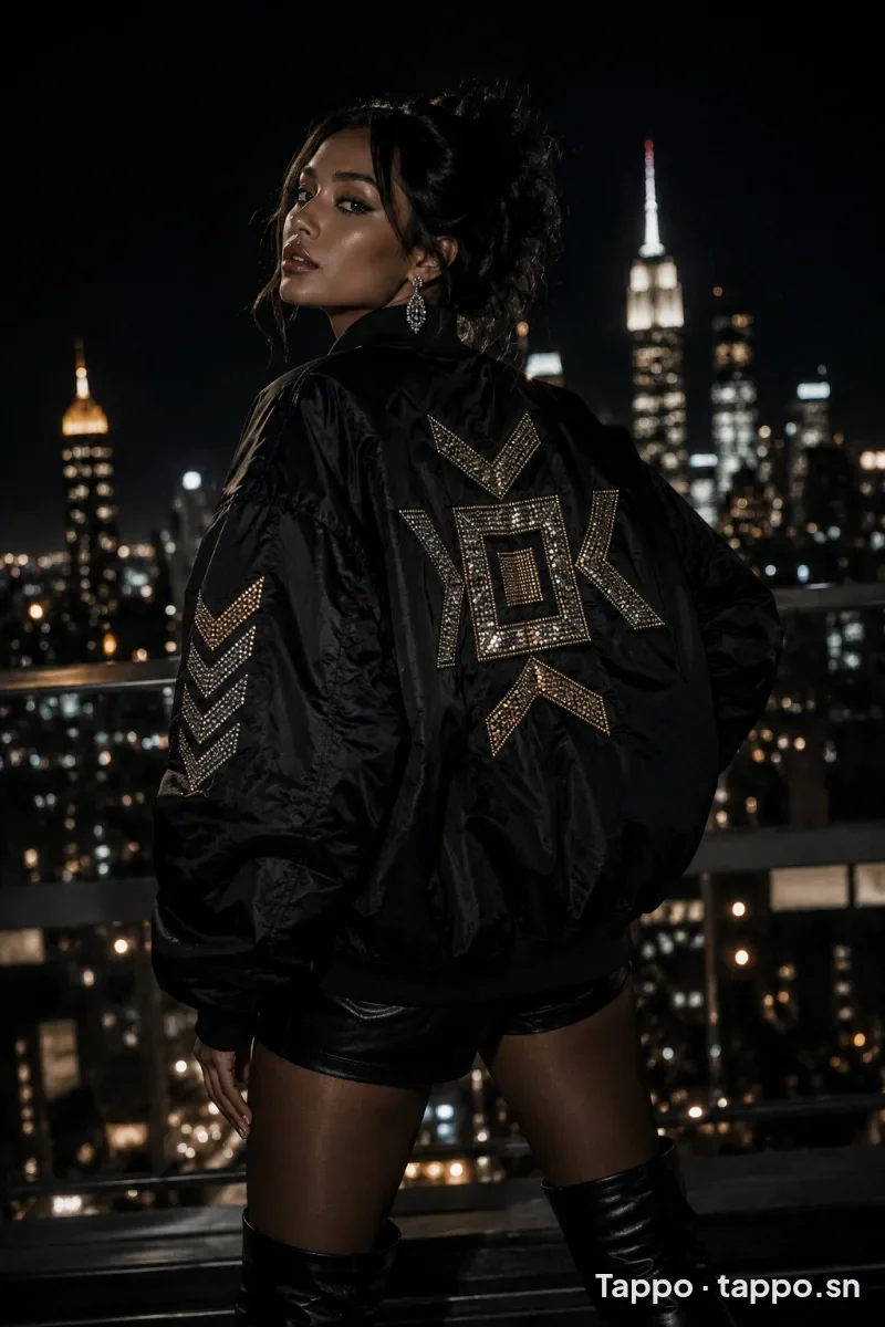 Veste bomber noire ornee de motifs brillants
