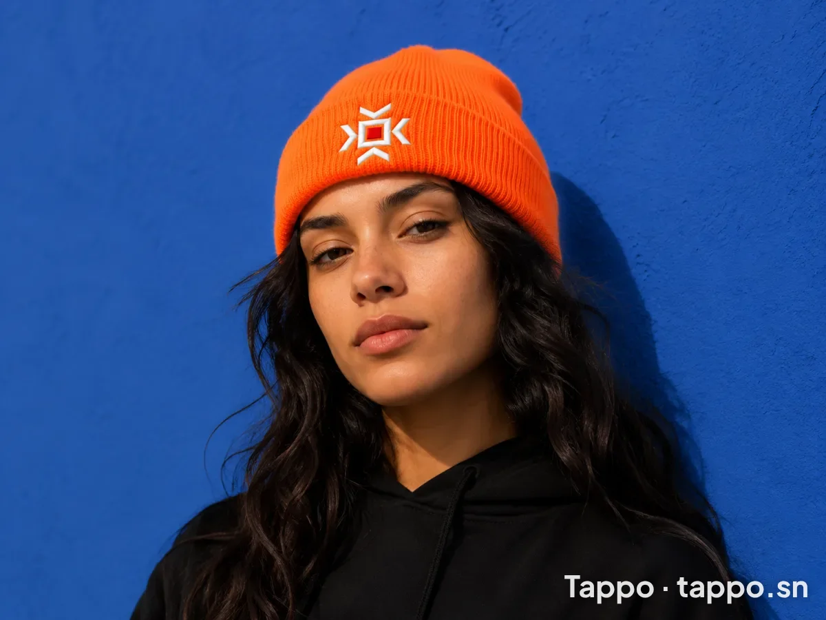 Bonnet orange vif avec logo brodé - Style urbain